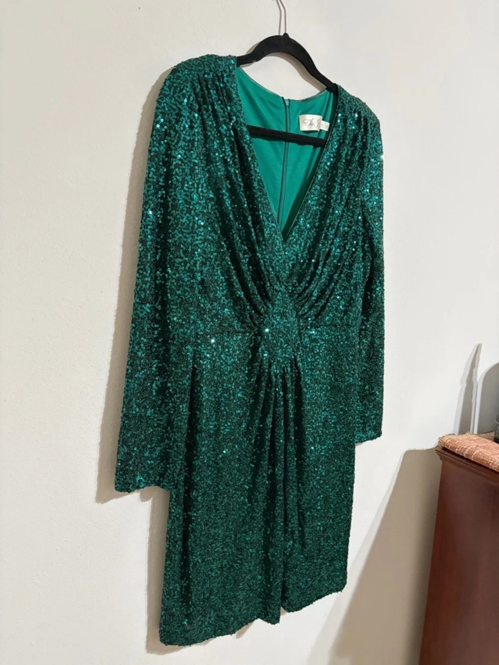 Eliza J Emerald Green Sequin Twist Front Dress Formal Elegant Cocktail Size 14